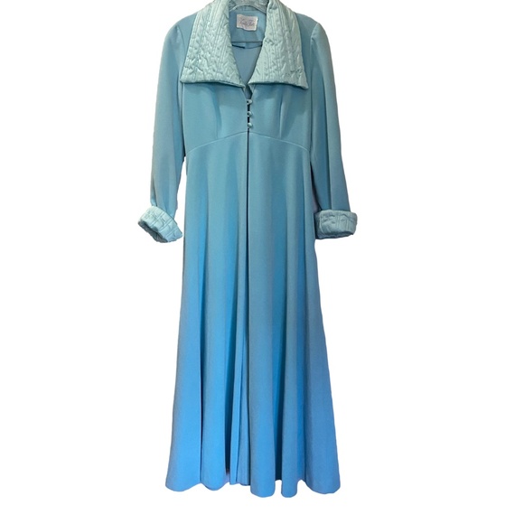 VANITY FAIR 60s Quilted Collar Empire Gown Robe Blue S/M - Picture 13 of 13